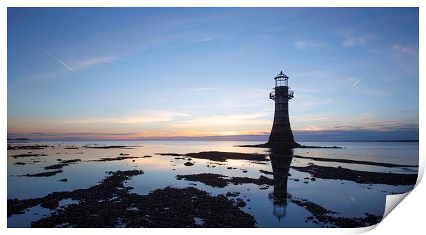 Lighthouse at sunset in silhouette, Print by Jackie Davies