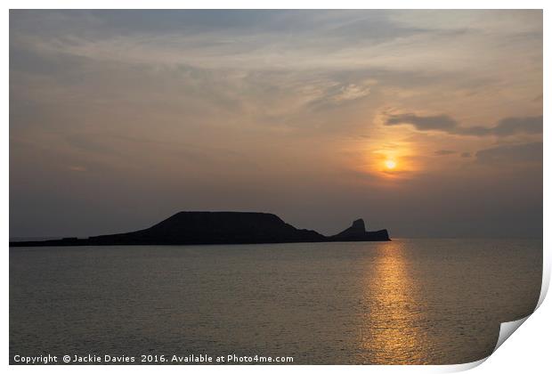 Sunset over Rhossili Bay Print by Jackie Davies