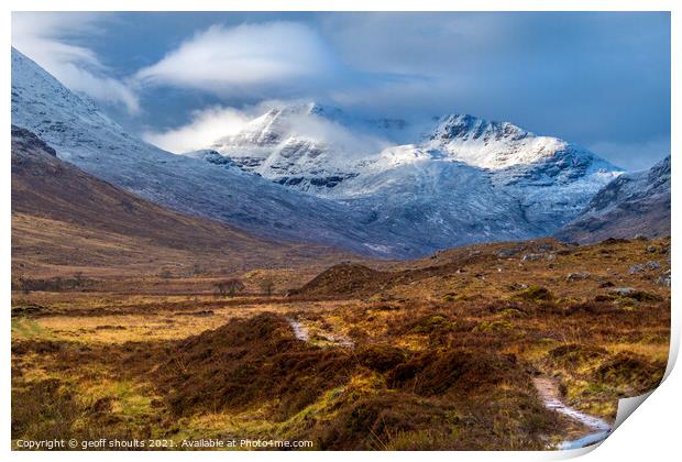 Clearing snow in the Scottish Highlands Print by geoff shoults