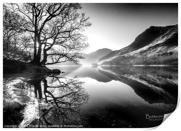 Buttermere, monochrome, with title Print by geoff shoults