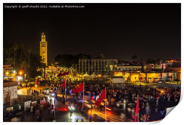 Jemaa el-Fnaa and the Koutoubia Mosque Print by geoff shoults