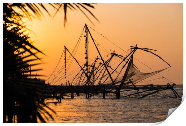 The Chinese Fishing Nets, Kochi, India Print by geoff shoults