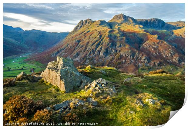 The Langdale Pikes, Lake District Print by geoff shoults