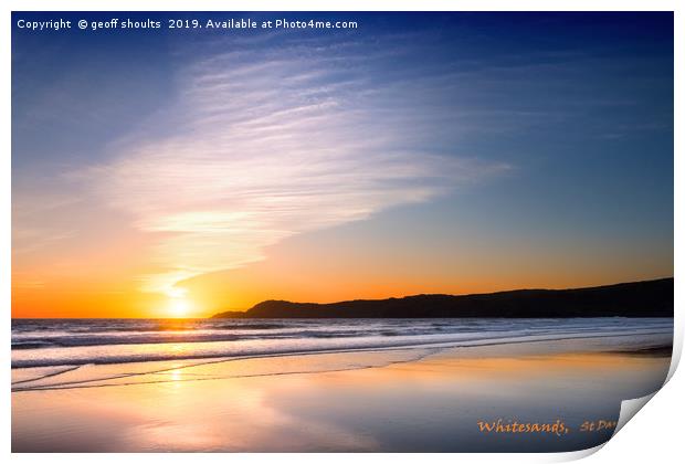 Sunset at Whitesands, Pembrokeshire Print by geoff shoults