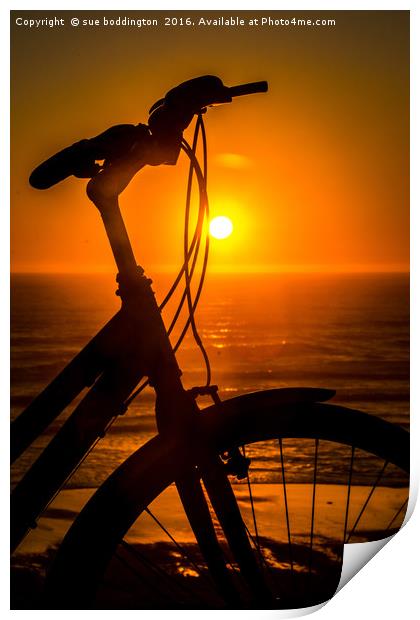Cycling into the sunset Print by sue boddington