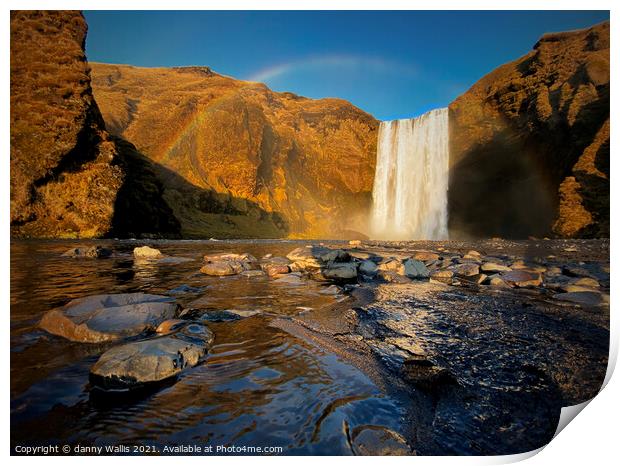 Iceland Waterfall at Sunset in Skógafoss Print by Danny Wallis