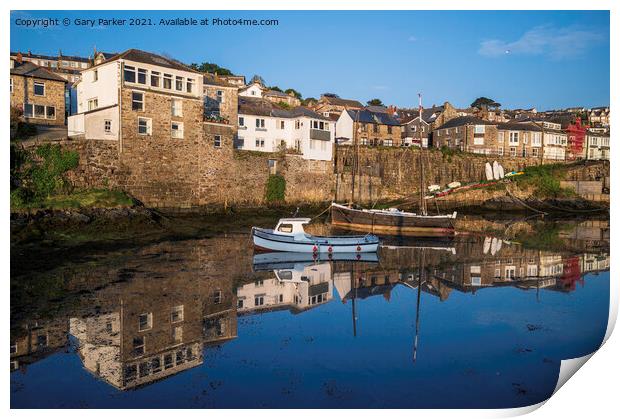 Newlyn Harbour Reflections Print by Gary Parker