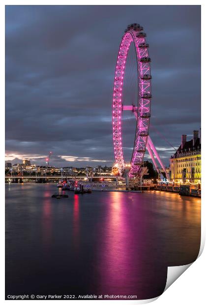 The London Eye at night Print by Gary Parker