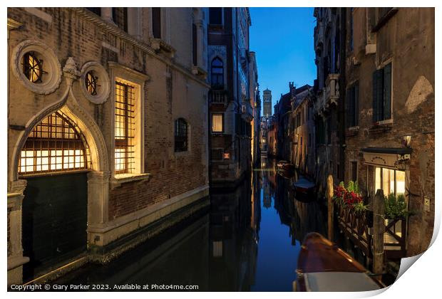 Venetian canal at night time Print by Gary Parker