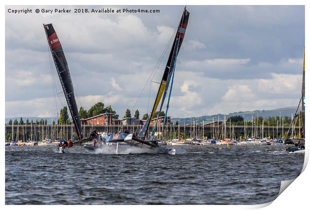 Extreme Sailing - Cardiff Bay - Two Catamarans Print by Gary Parker