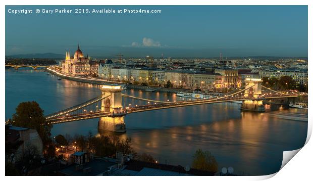 City lights of the Danube and Budapest at sunset, Print by Gary Parker