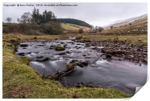 Fast flowing mountain stream in the Brecon Beacons Print by Gary Parker
