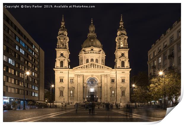 St. Stephen's Basilica, in Budapest, lit up Print by Gary Parker