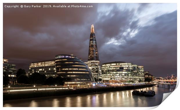 London Skyline, including the Shard, at night Print by Gary Parker
