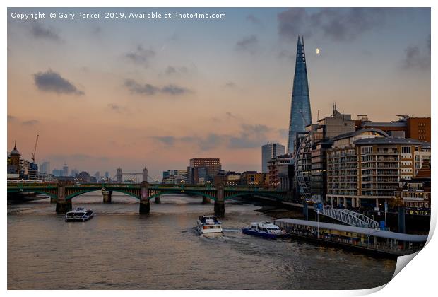 Sunset over the river Thames & the Shard, London. Print by Gary Parker