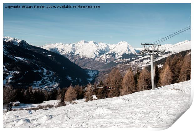 French Alps, with ski lift Print by Gary Parker