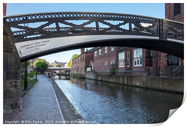 Old iron bridge spanning a Birmingham canal Print by Gary Parker