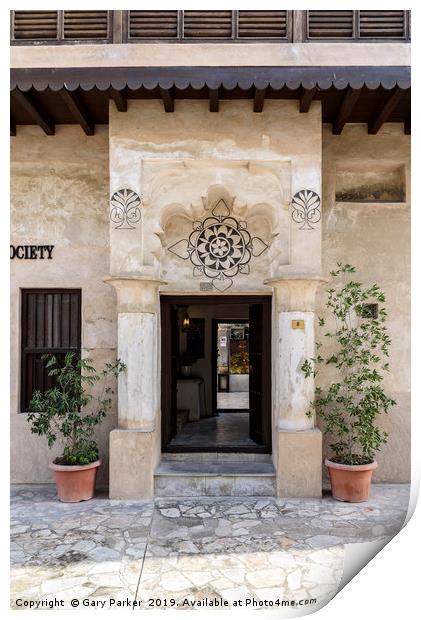 Ornate, Arabian doorway, with intricate carvings Print by Gary Parker