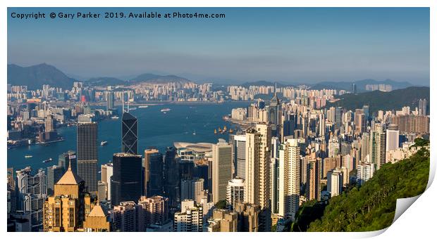 Sunset over Victoria Harbor, Hong Kong Print by Gary Parker