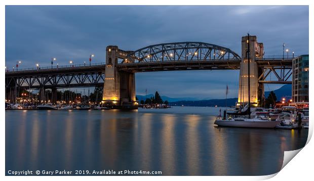 Burrard Bridge, Vancouver, Canada, at dusk Print by Gary Parker
