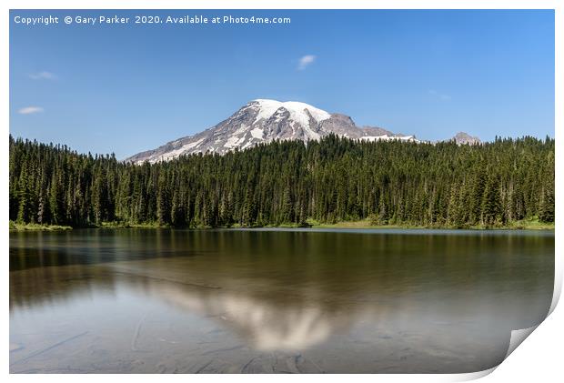 Mount Rainier reflection lake Print by Gary Parker