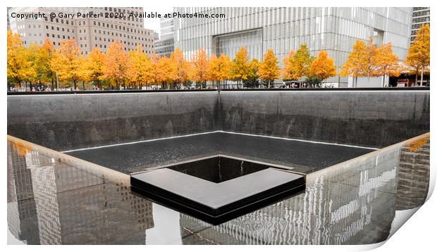 World Trade Center memorial in Lower Manhattan  Print by Gary Parker