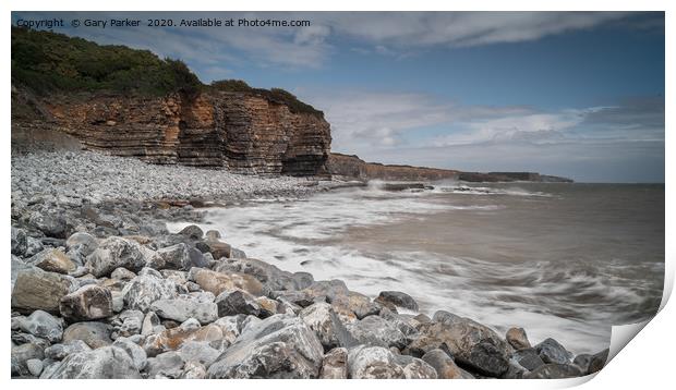 South Wales coastline. Rocky shore and Cliff Print by Gary Parker