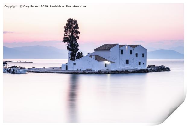 Vlacherna Monastery Corfu, Greece, at sunrise.	  Print by Gary Parker