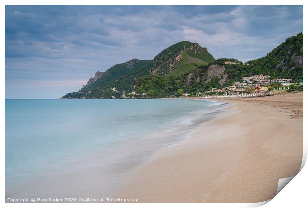 Sunrise on Glyfada beach in Corfu, Greece.	 Print by Gary Parker