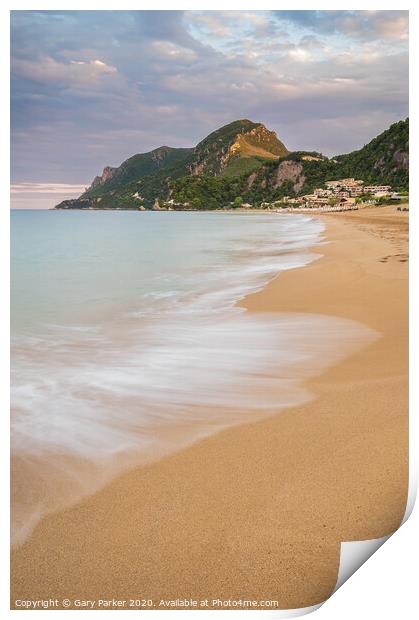 Greek beach, on the island of Corfu, at sunrise.	 Print by Gary Parker