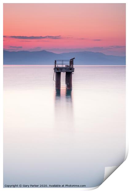 Solitary structure in a calm sea Print by Gary Parker