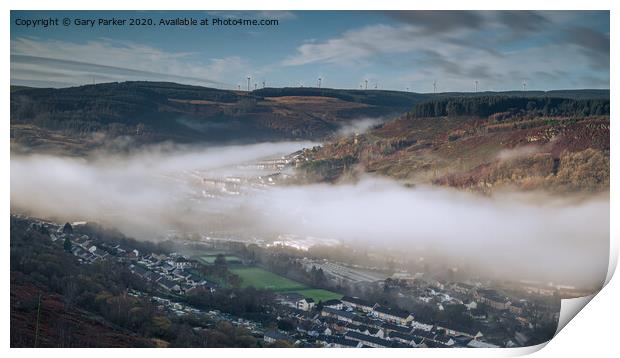 A cloud inversion across the South Wales Rhondda Valley Print by Gary Parker