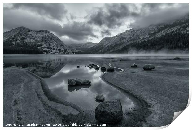 Lake Tenaya at Early Dawn BW Print by jonathan nguyen