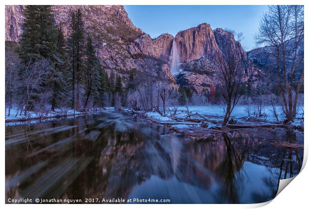 Yosemite Falls At Early  Dawn Print by jonathan nguyen