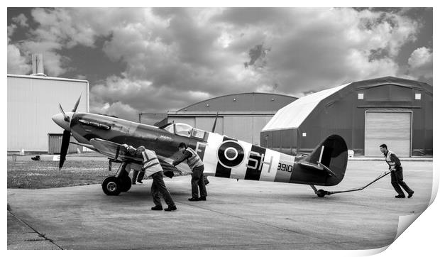 Spitfire ready to roll Print by Mike Bell