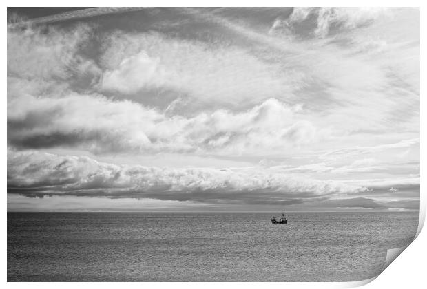 Lone Boat Under Cloudy Sky Print by Rob Cole
