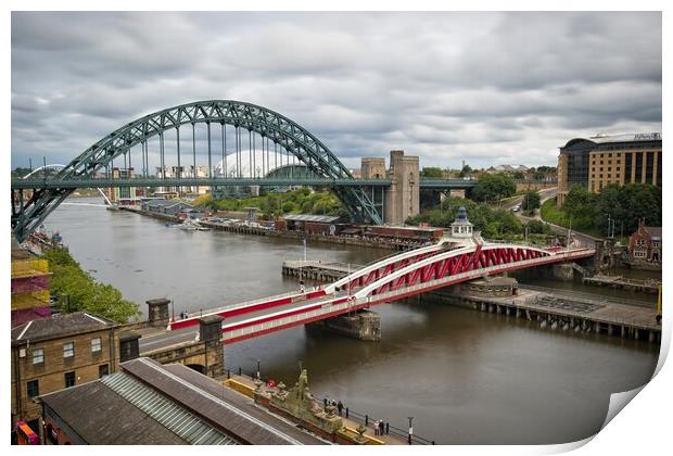 Newcastle Tyne and Swing Bridges Print by Rob Cole