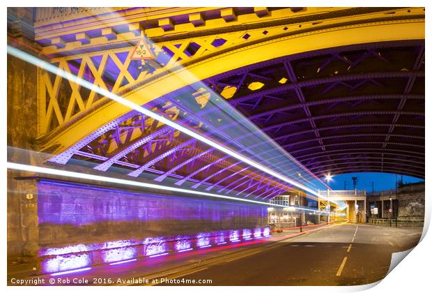 Light Trails, High Level Bridge, Newcastle, Tyne a Print by Rob Cole