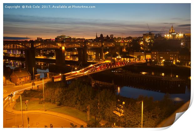 Illuminated Bridges over Tyne Print by Rob Cole