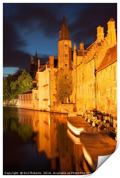 Bruges night portrait Print by Gwil Roberts