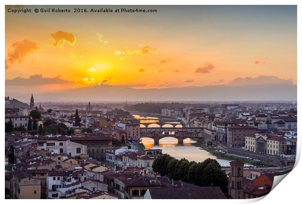 Sunset over Florence, Italy Print by Gwil Roberts