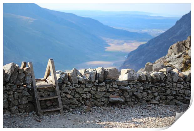 Stile over Stone Wall in Snowdonia, Wales Print by Colm Kingston