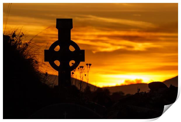 Celtic Cross at sunset, Dingle Peninsula, Kerry Print by Colm Kingston