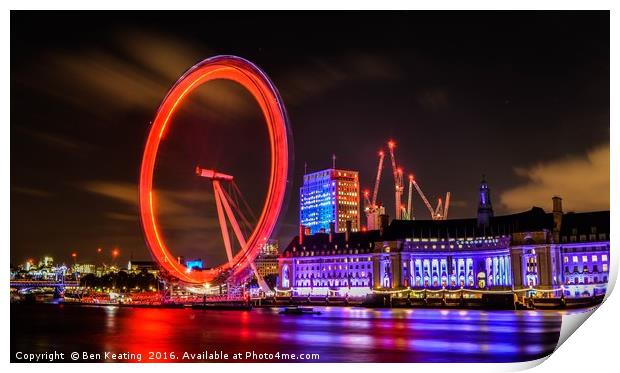 London Eye at Night Print by Ben Keating