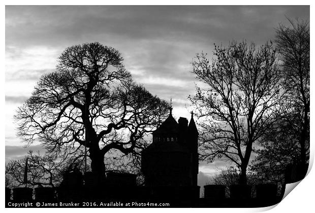 Cardiff Castle Winter Silhouettes Black & White Print by James Brunker