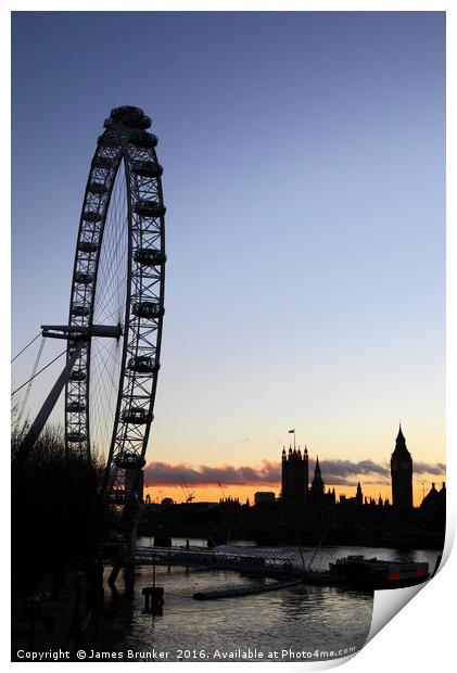 Millennium Wheel River Thames and London Skyline Print by James Brunker
