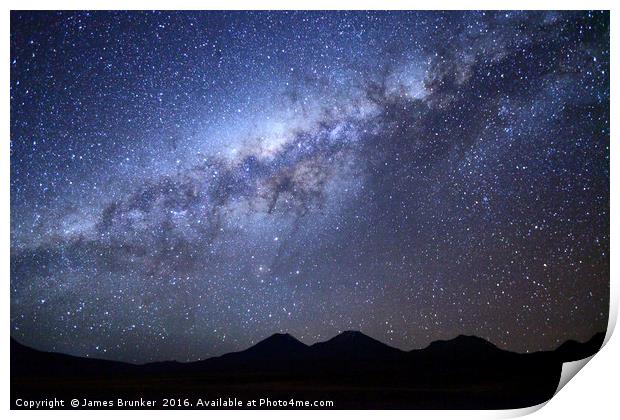 Milky Way above the Payachatas Volcanos Bolivia Print by James Brunker