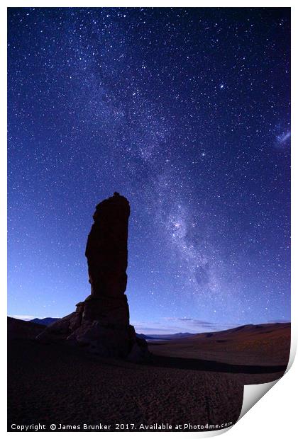 Moais de Tara and Milky Way Atacama Desert Chile Print by James Brunker