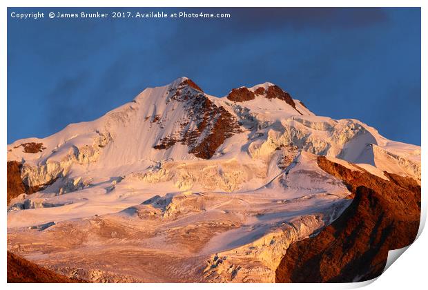 Mt Huayna Potosi Glaciers at Sunrise Bolivia Print by James Brunker