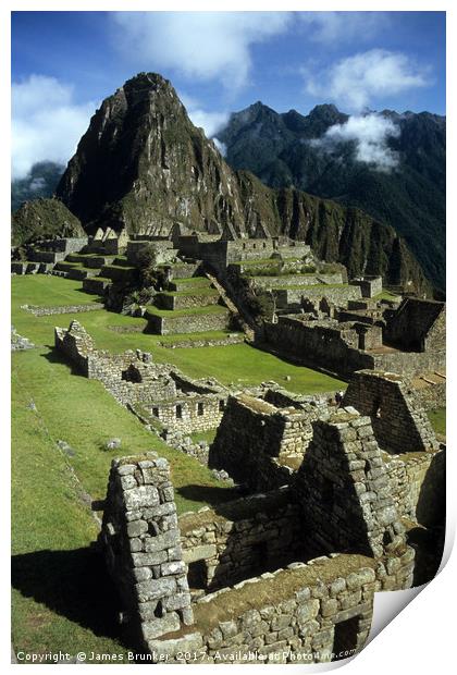 Inca House and Main Plaza in Machu Picchu Peru Print by James Brunker